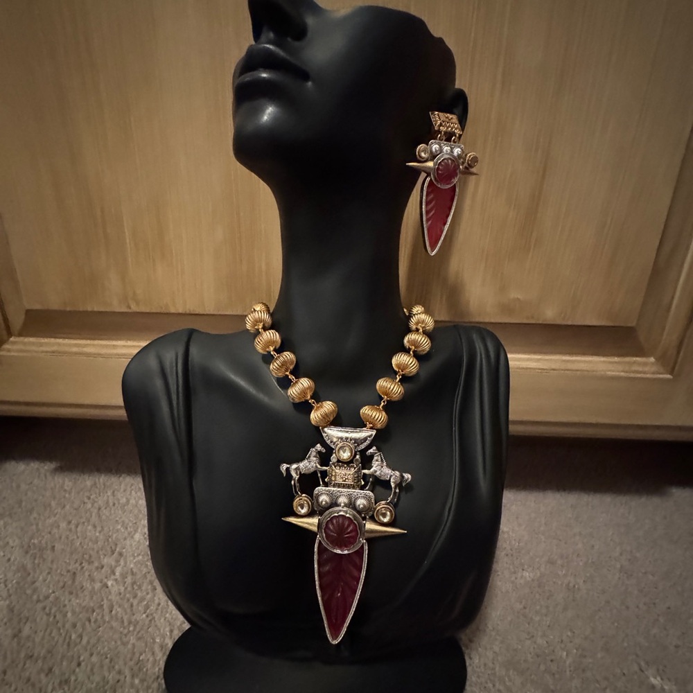 Gold and Red Statement Necklace